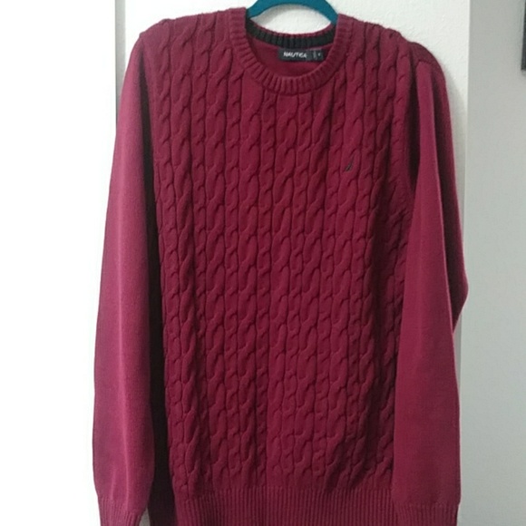 Nautica Men's Cable Knit Crew Neck Sweater in Red - Picture 3 of 6